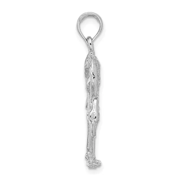 TreasureFineJewelers Charm Necklaces 14K White Gold 3D Textured Flamingo Charm