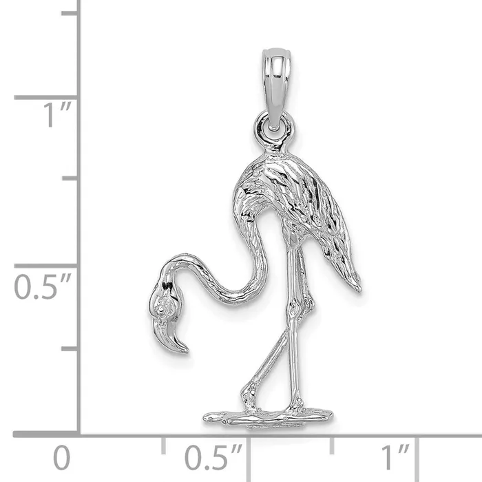 TreasureFineJewelers Charm Necklaces 14K White Gold 3D Textured Flamingo Charm