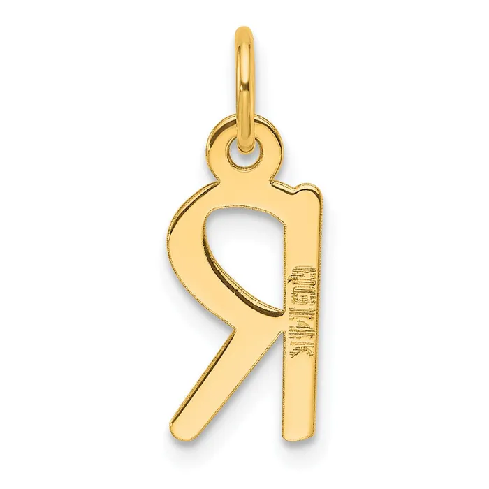 TreasureFineJewelers Charm Necklaces 14k Yellow Gold Slanted Block Letter R Initial Charm