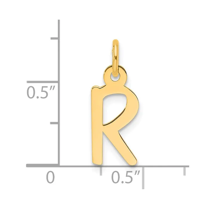 TreasureFineJewelers Charm Necklaces 14k Yellow Gold Slanted Block Letter R Initial Charm
