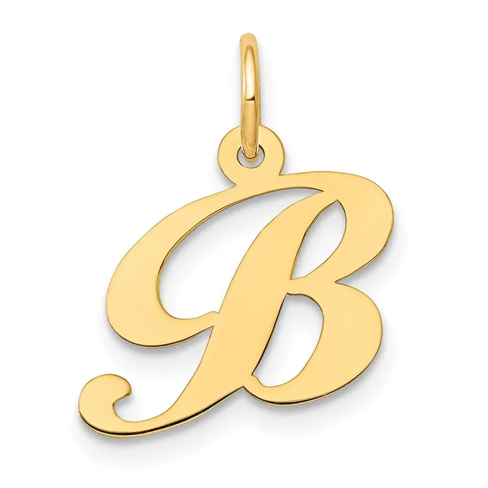 TreasureFineJewelers Charm Necklaces 14k Yellow Gold Small Fancy Script Letter B Initial Charm TreasureFineJewelers Charm Necklaces 14k Yellow Gold Small Fancy Script Letter B Initial Charm