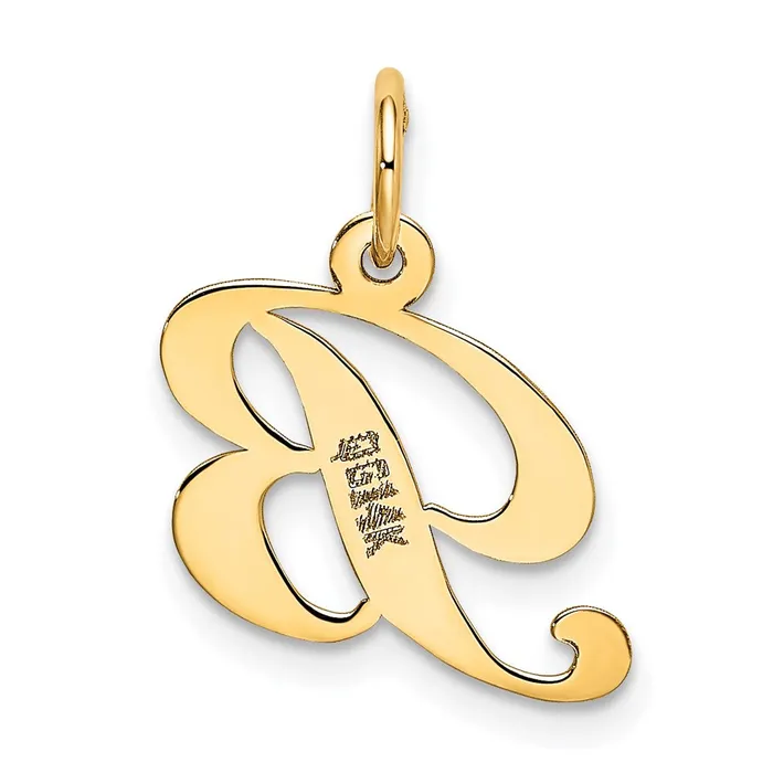TreasureFineJewelers Charm Necklaces 14k Yellow Gold Small Fancy Script Letter B Initial Charm