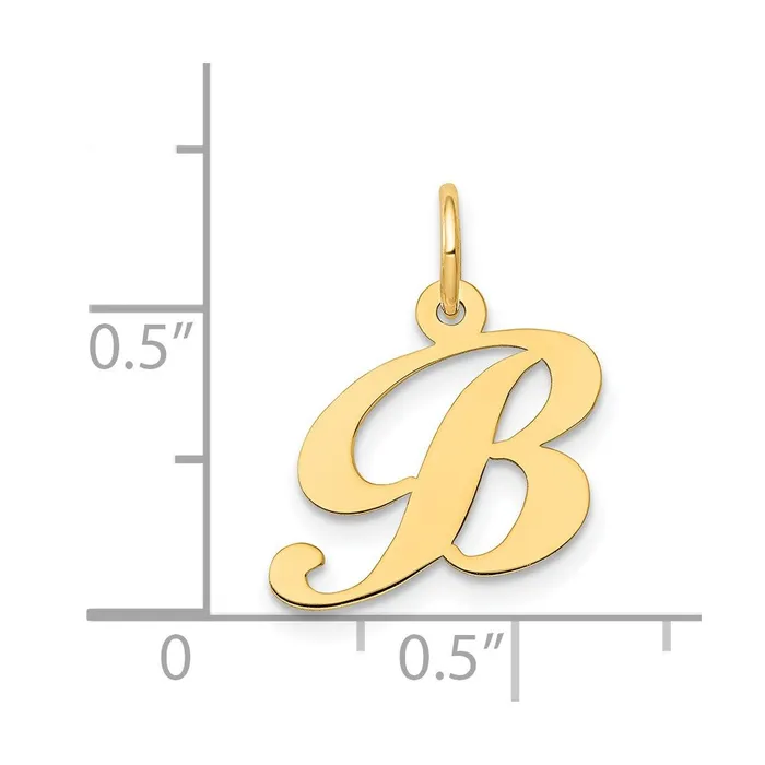 TreasureFineJewelers Charm Necklaces 14k Yellow Gold Small Fancy Script Letter B Initial Charm
