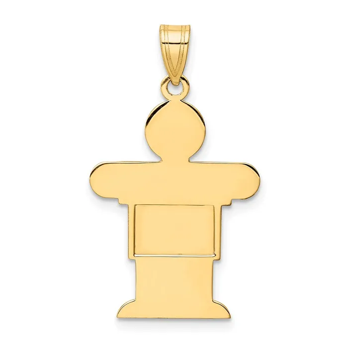 TreasureFineJewelers Charm Necklaces 14k Yellow Gold Solid Satin Engravable Boy Charm
