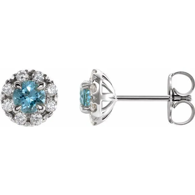 TreasureFineJewelers Earrings 14K White Gold 4 mm Natural Aquamarine 15 CTW Natural Diamond HaloStyle Earrings TreasureFineJewelers Earrings 14K White Gold 4 mm Natural Aquamarine 15 CTW Natural Diamond HaloStyle Earrings