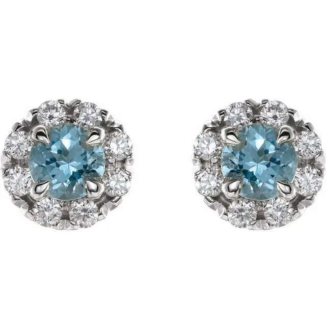 TreasureFineJewelers Earrings 14K White Gold 4 mm Natural Aquamarine 15 CTW Natural Diamond HaloStyle Earrings