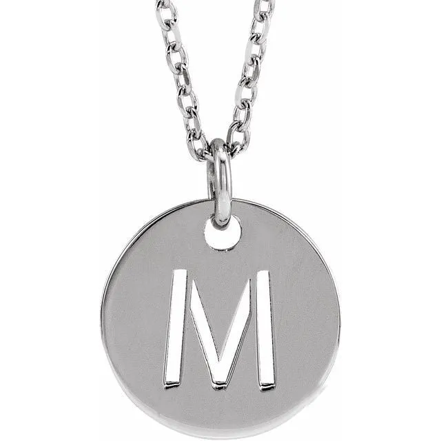 TreasureFineJewelers Necklaces 14K White Gold Initial M 10 mm Disc 1618 Necklace TreasureFineJewelers Necklaces 14K White Gold Initial M 10 mm Disc 1618 Necklace