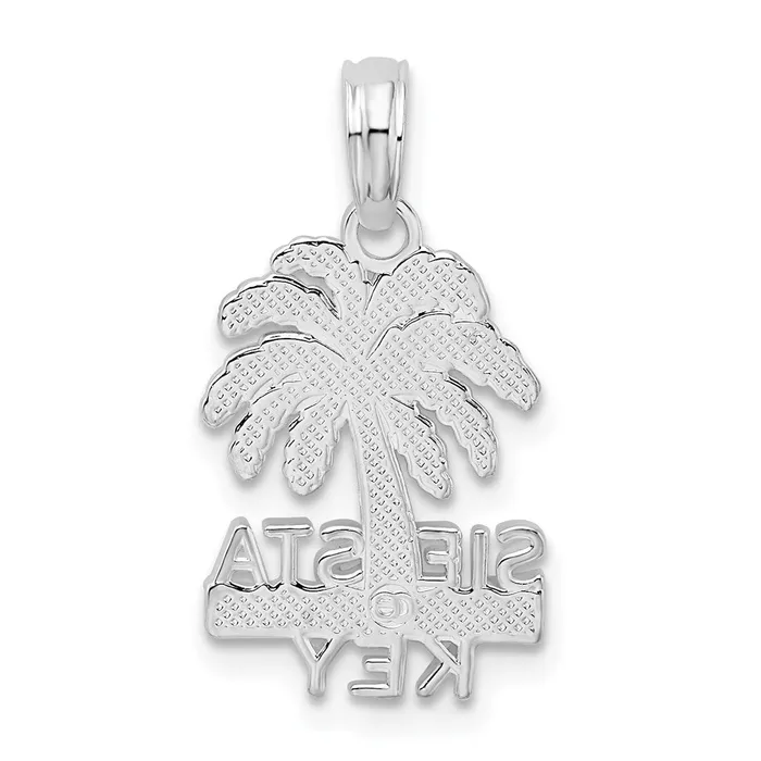 TreasureFineJewelers Necklaces DeAni Sterling Silver RhodiumPlated Polished and Textured Siesta Key Palm Tree Pendant