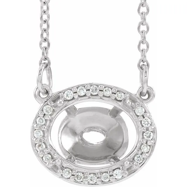 TreasureFineJewelers Necklaces Platinum 9x7 mm Oval 05 CTW Diamond SemiSet 165 Necklace