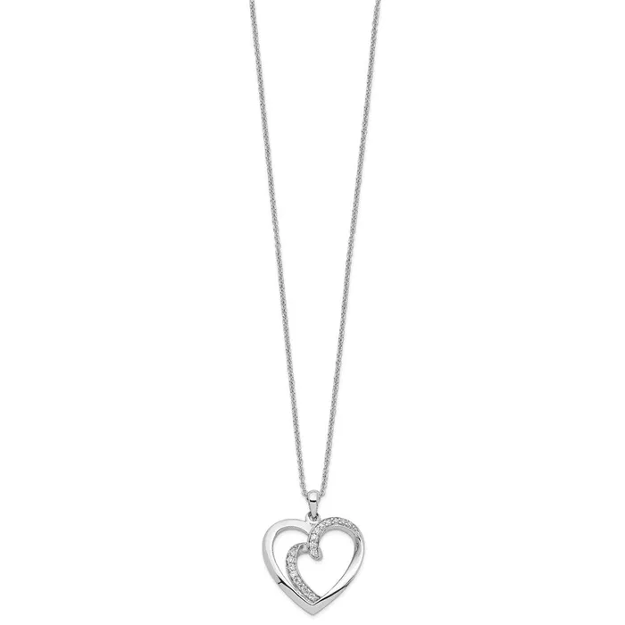 TreasureFineJewelers Necklaces Sentimental Expressions Sterling Silver Rhodiumplated CZ Two Souls Lived As One 18in Heart Necklace