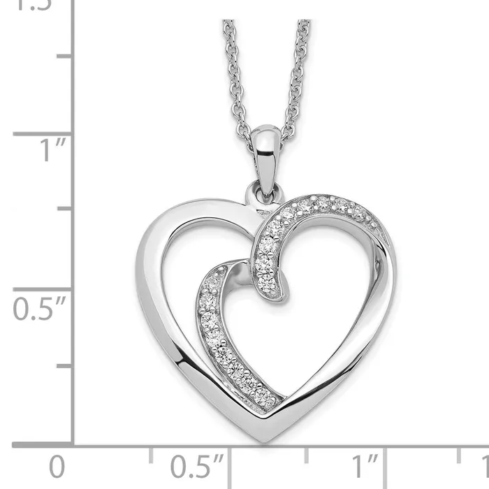 TreasureFineJewelers Necklaces Sentimental Expressions Sterling Silver Rhodiumplated CZ Two Souls Lived As One 18in Heart Necklace