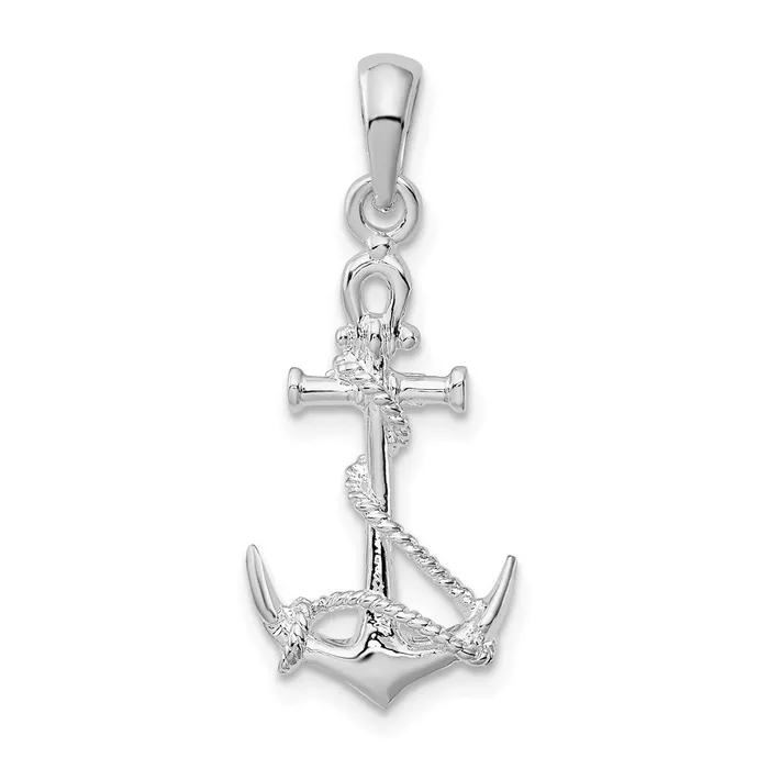 TreasureFineJewelers Necklaces Sterling Silver 3D Anchor wRope and Shackle Pendant TreasureFineJewelers Necklaces Sterling Silver 3D Anchor wRope and Shackle Pendant