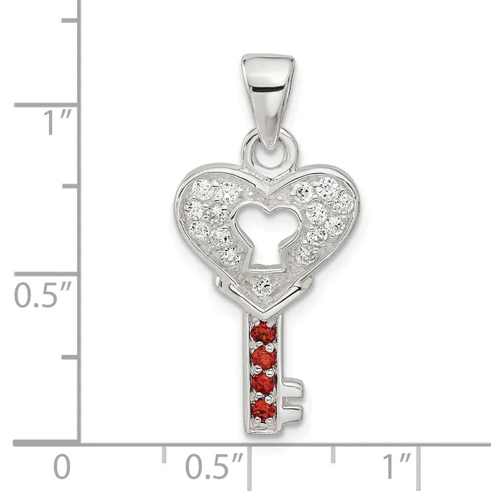 TreasureFineJewelers Necklaces Sterling Silver CZ Key Pendant