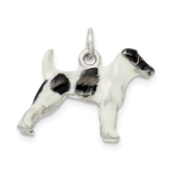 TreasureFineJewelers Rings Sterling Silver Enameled Smooth Hair Fox Terrier Charm