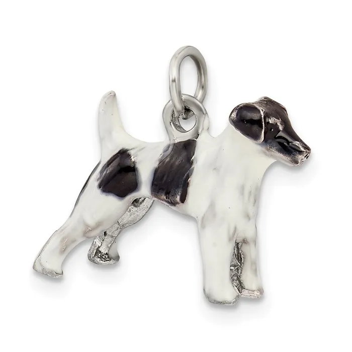 TreasureFineJewelers Rings Sterling Silver Enameled Smooth Hair Fox Terrier Charm