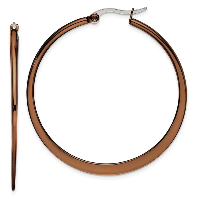TreasureFineJewelers Stainless Steel Polished Brown IPplated 43mm Diameter Hoop Earrings Earrings TreasureFineJewelers Stainless Steel Polished Brown IPplated 43mm Diameter Hoop Earrings Earrings