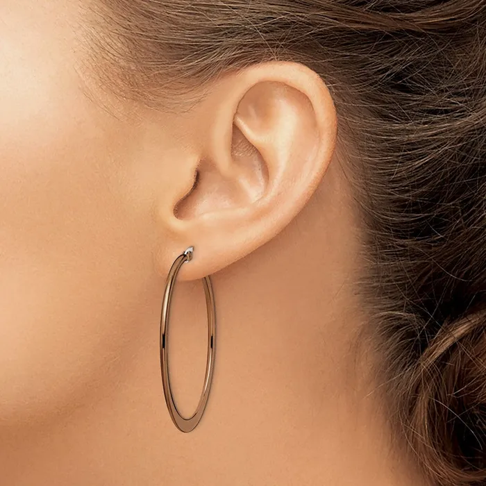 TreasureFineJewelers Stainless Steel Polished Brown IPplated 43mm Diameter Hoop Earrings Earrings