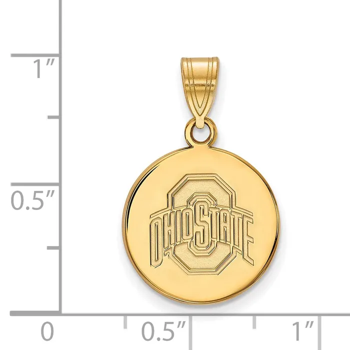 TreasureFineJewelers Sterling Silver Goldplated The Ohio State University Medium Disc Pendant Necklaces