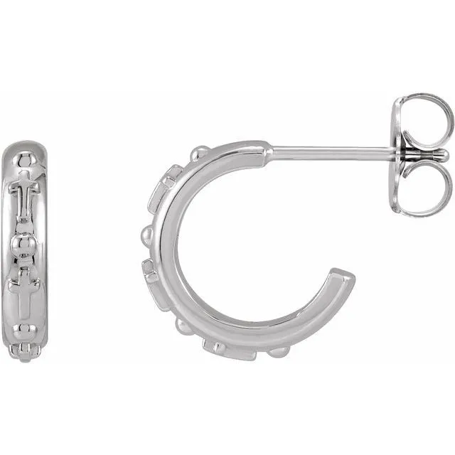 TreasureFineJewelers Sterling Silver Rosary Huggie Earrings Earrings