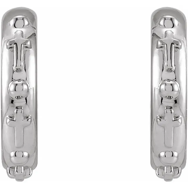 TreasureFineJewelers Sterling Silver Rosary Huggie Earrings Earrings