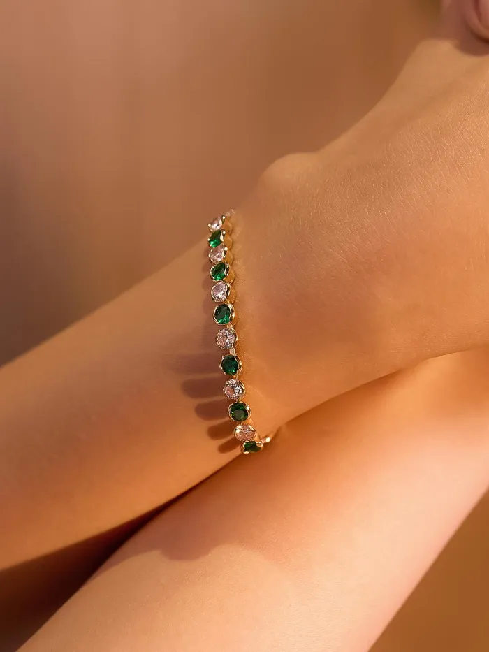 Bracelets Curio Cottage Emerald Elegance Adjustable Tennis Bracelet Bracelets Curio Cottage Emerald Elegance Adjustable Tennis Bracelet