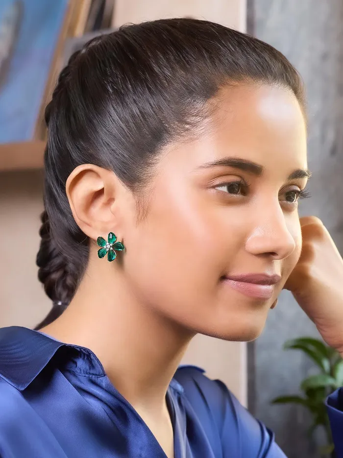 Curio Cottage Earrings Emerald Whisper Petal Stud Earrings Curio Cottage Earrings Emerald Whisper Petal Stud Earrings