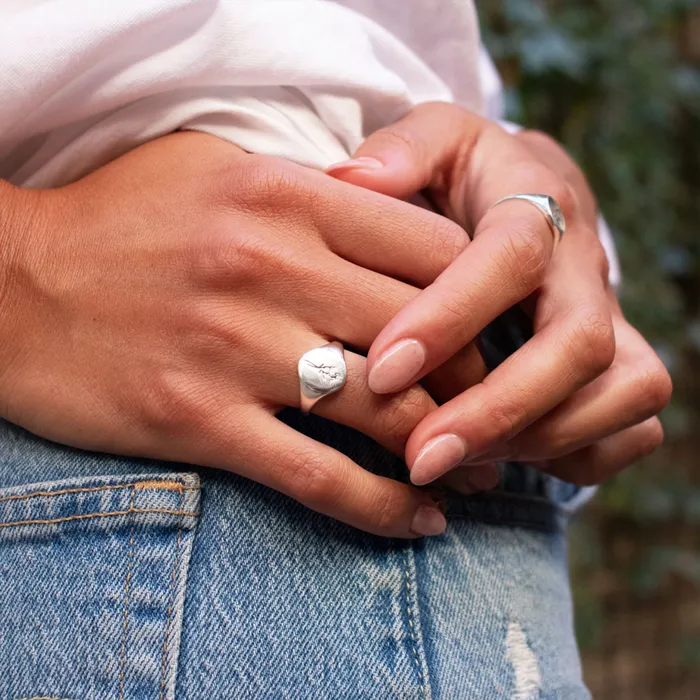 Silver Lotus April Birth Flower Signet Ring Rings