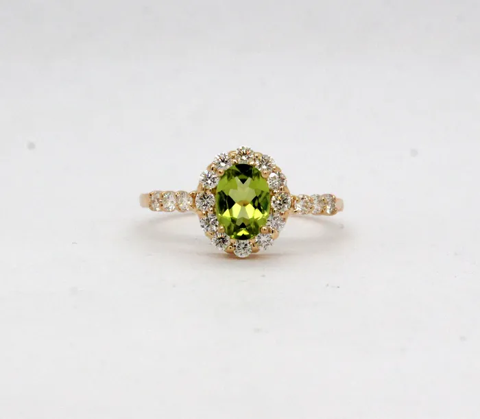 14KY 85 Ct Peridot and 47 Cttw Diamond Ring ROYAL JEWELRY MFG INC Rings 14KY 85 Ct Peridot and 47 Cttw Diamond Ring ROYAL JEWELRY MFG INC Rings