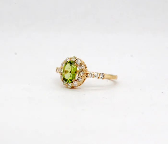 14KY 85 Ct Peridot and 47 Cttw Diamond Ring ROYAL JEWELRY MFG INC Rings