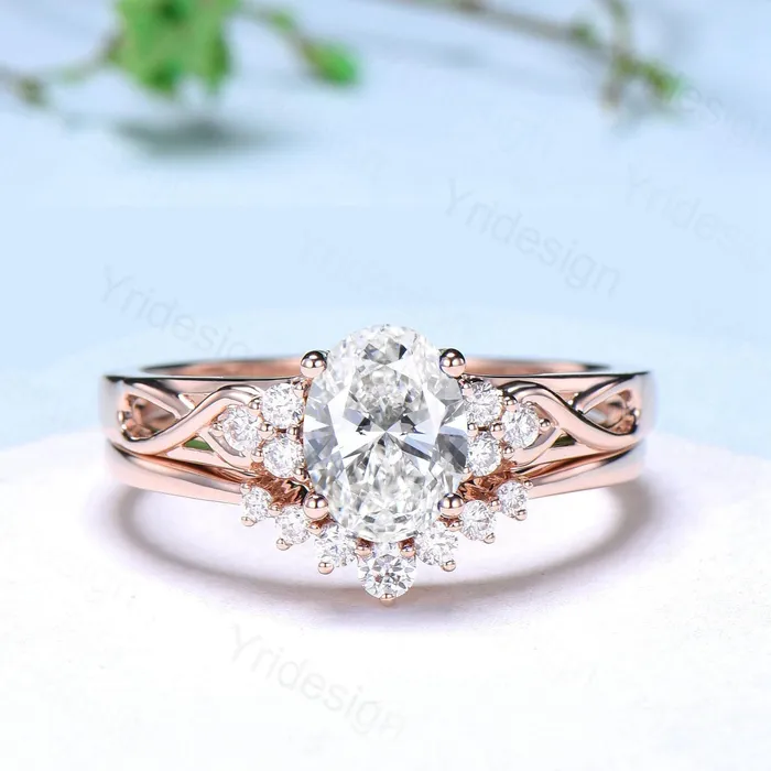 Celtic Knot Oval Cut Lab Grown Diamond Engagement Ring Set IGI Certificate Diamond Bridal Ring Set Unique Handmade Anniversary Gift Women PENFINE Rings Celtic Knot Oval Cut Lab Grown Diamond Engagement Ring Set IGI Certificate Diamond Bridal Ring Set Unique Handmade Anniversary Gift Women PENFINE Rings