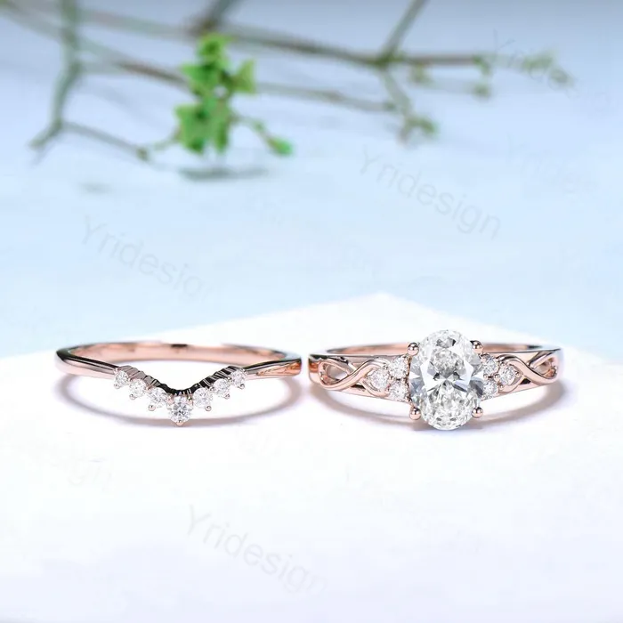 Celtic Knot Oval Cut Lab Grown Diamond Engagement Ring Set IGI Certificate Diamond Bridal Ring Set Unique Handmade Anniversary Gift Women PENFINE Rings Celtic Knot Oval Cut Lab Grown Diamond Engagement Ring Set IGI Certificate Diamond Bridal Ring Set Unique Handmade Anniversary Gift Women PENFINE Rings