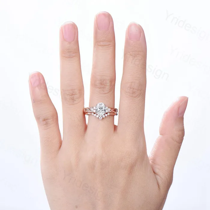 Celtic Knot Oval Cut Lab Grown Diamond Engagement Ring Set IGI Certificate Diamond Bridal Ring Set Unique Handmade Anniversary Gift Women PENFINE Rings Celtic Knot Oval Cut Lab Grown Diamond Engagement Ring Set IGI Certificate Diamond Bridal Ring Set Unique Handmade Anniversary Gift Women PENFINE Rings