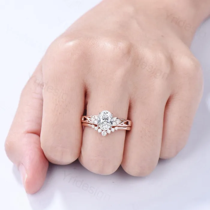 Celtic Knot Oval Cut Lab Grown Diamond Engagement Ring Set IGI Certificate Diamond Bridal Ring Set Unique Handmade Anniversary Gift Women PENFINE Rings Celtic Knot Oval Cut Lab Grown Diamond Engagement Ring Set IGI Certificate Diamond Bridal Ring Set Unique Handmade Anniversary Gift Women PENFINE Rings