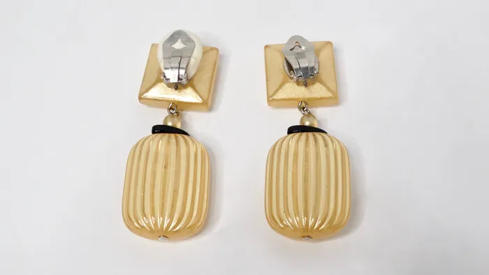 Earrings Vintage by Misty Yellow JewelTone Beaded Costume ClipOn Dangle Earrings