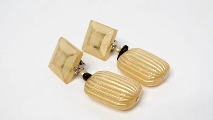Earrings Vintage by Misty Yellow JewelTone Beaded Costume ClipOn Dangle Earrings