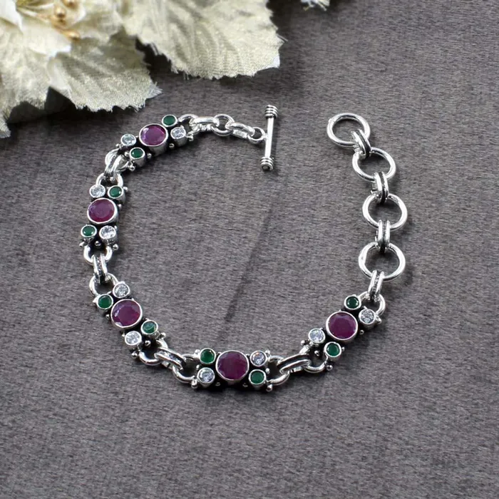 Indian Real Sterling Silver Cut Stone Oxidized Bracelet Gift For Girls Women Karizma Jewels Bracelets