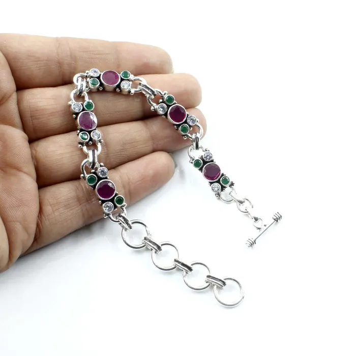 Indian Real Sterling Silver Cut Stone Oxidized Bracelet Gift For Girls Women Karizma Jewels Bracelets