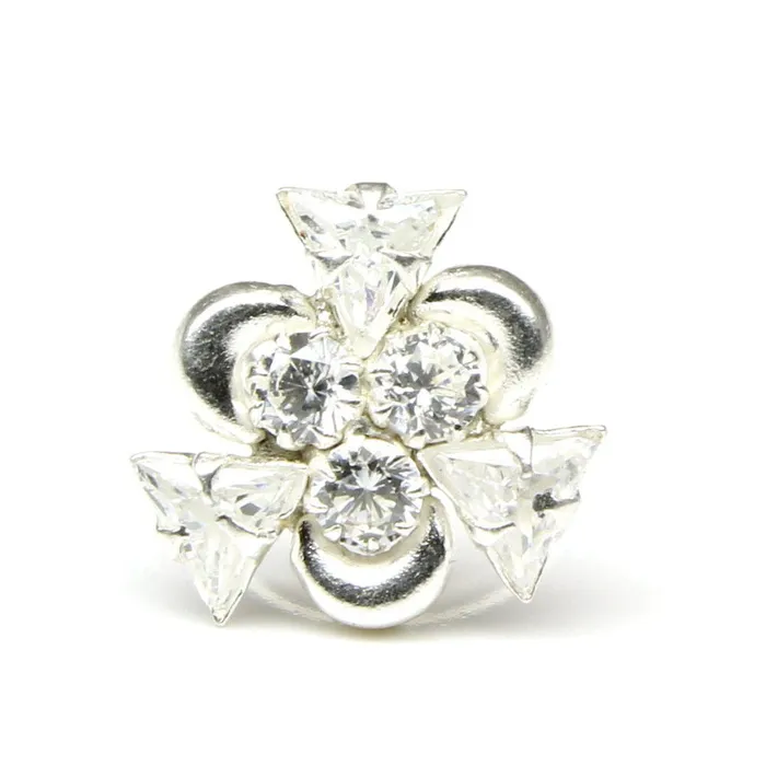Karizma Jewels Rings Ethnic Indian 925 Sterling Silver White CZ Indian Nose ring Push Pin Karizma Jewels Rings Ethnic Indian 925 Sterling Silver White CZ Indian Nose ring Push Pin