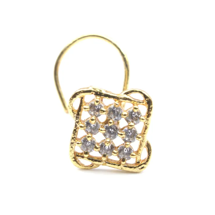Karizma Jewels Rings Ethnic Square Floral Indian Style Nose ring White CZ Twisted Nose Stud 22g QD