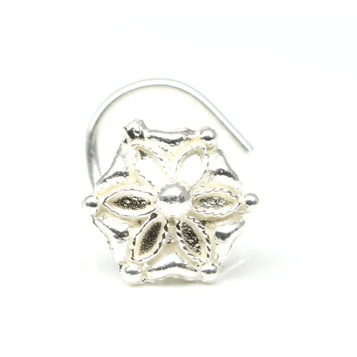 Karizma Jewels Rings Jasmine Indian 925 Sterling Silver Nose Stud corkscrew piercing nose ring L Bend 22g