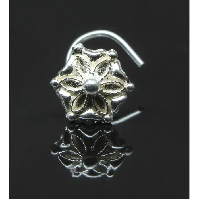 Karizma Jewels Rings Jasmine Indian 925 Sterling Silver Nose Stud corkscrew piercing nose ring L Bend 22g