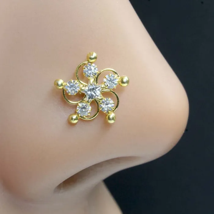 Karizma Jewels Rings Trendy Real Sterling Silver White CZ Women Twisted nose ring 22g