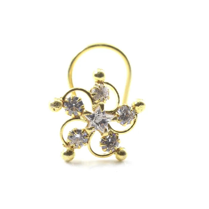 Karizma Jewels Rings Trendy Real Sterling Silver White CZ Women Twisted nose ring 22g