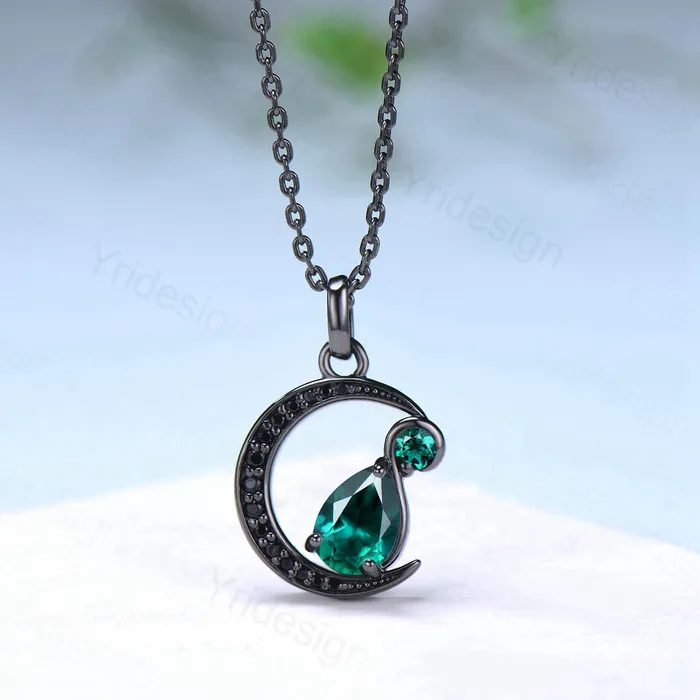 Magic Crescent Moon Black Gold Emerald Necklace Gothic Pendant Necklace Unique Pear Shaped Emerald Black Spinel Necklace Anniversary Gift PENFINE Necklaces Magic Crescent Moon Black Gold Emerald Necklace Gothic Pendant Necklace Unique Pear Shaped Emerald Black Spinel Necklace Anniversary Gift PENFINE Necklaces