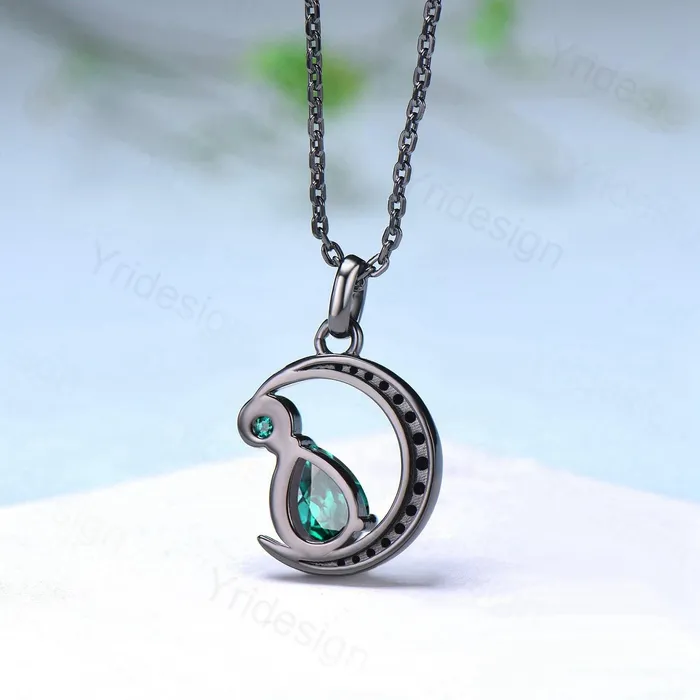 Magic Crescent Moon Black Gold Emerald Necklace Gothic Pendant Necklace Unique Pear Shaped Emerald Black Spinel Necklace Anniversary Gift PENFINE Necklaces Magic Crescent Moon Black Gold Emerald Necklace Gothic Pendant Necklace Unique Pear Shaped Emerald Black Spinel Necklace Anniversary Gift PENFINE Necklaces