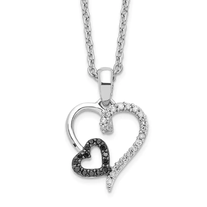 Necklaces WB Choice Jewelry Sterling Silver Black and White Diamond Heart Pendant NecklaceWBCQP2304 Necklaces WB Choice Jewelry Sterling Silver Black and White Diamond Heart Pendant NecklaceWBCQP2304