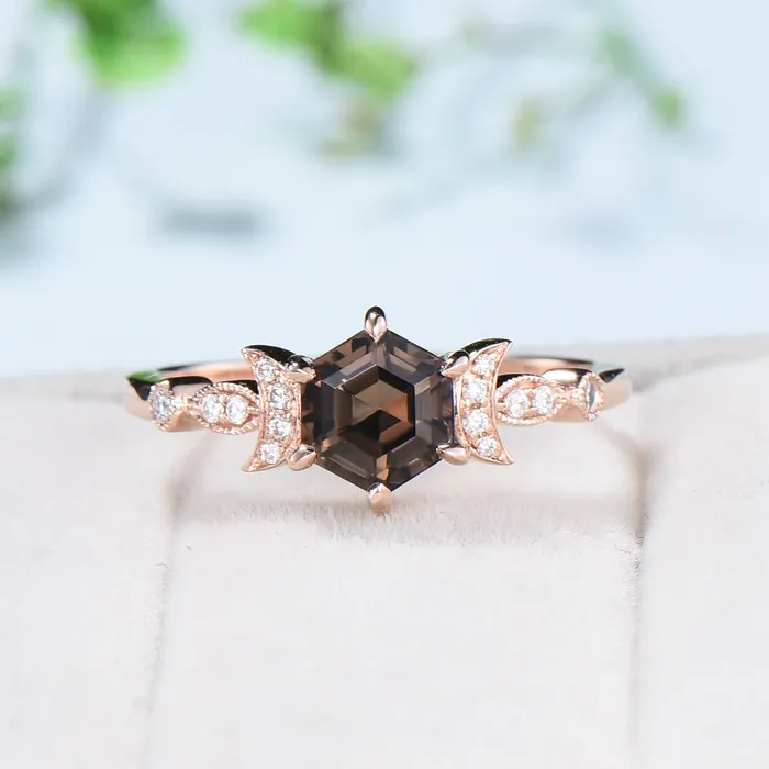 Rings Vintage Smoky Quartz Engagement Ring Set Hexagon Brown Quartz Wedding Ring Set 14K Solid Gold RingUnique Women Moissanite Promise Ring PENFINE Rings Vintage Smoky Quartz Engagement Ring Set Hexagon Brown Quartz Wedding Ring Set 14K Solid Gold RingUnique Women Moissanite Promise Ring PENFINE
