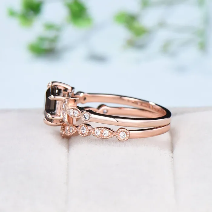 Rings Vintage Smoky Quartz Engagement Ring Set Hexagon Brown Quartz Wedding Ring Set 14K Solid Gold RingUnique Women Moissanite Promise Ring PENFINE Rings Vintage Smoky Quartz Engagement Ring Set Hexagon Brown Quartz Wedding Ring Set 14K Solid Gold RingUnique Women Moissanite Promise Ring PENFINE