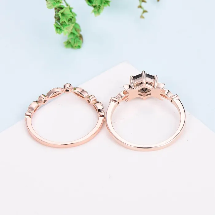 Rings Vintage Smoky Quartz Engagement Ring Set Hexagon Brown Quartz Wedding Ring Set 14K Solid Gold RingUnique Women Moissanite Promise Ring PENFINE Rings Vintage Smoky Quartz Engagement Ring Set Hexagon Brown Quartz Wedding Ring Set 14K Solid Gold RingUnique Women Moissanite Promise Ring PENFINE