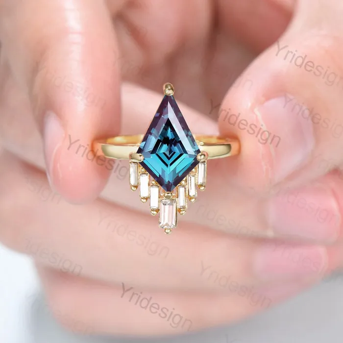Vintage alexandrite engagement ring kite cut Unique cluster baguette moissanite wedding ring for women June birthstone ring Anniversary gift PENFINE Rings Vintage alexandrite engagement ring kite cut Unique cluster baguette moissanite wedding ring for women June birthstone ring Anniversary gift PENFINE Rings